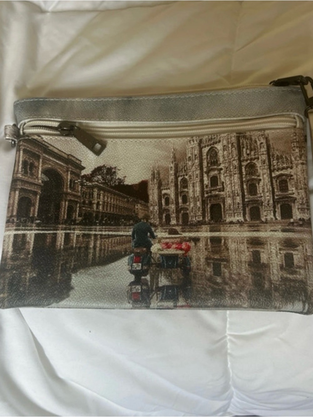 Printed Silver Cityscape Wristlet Clutch